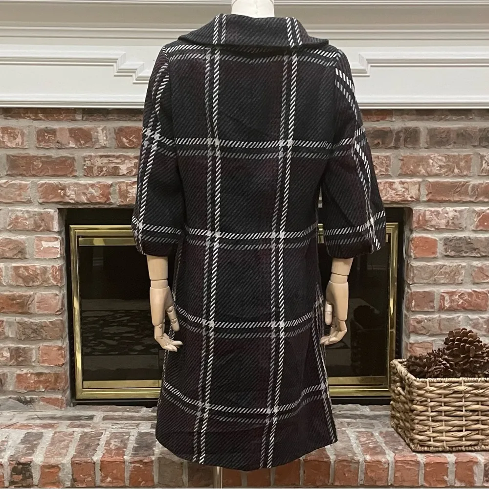 Classiques Entier designer black plaid mid-length wool-blend trench coat/ M /EUC - Image 5
