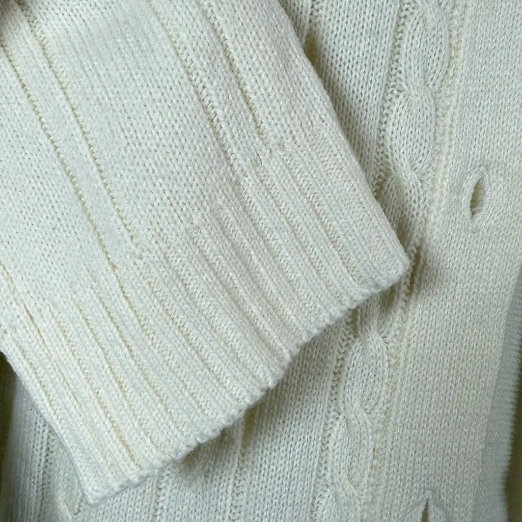 Cream Cable Knit Cardigan Button Front Neutral Soft Classic Layering Medium - Image 7