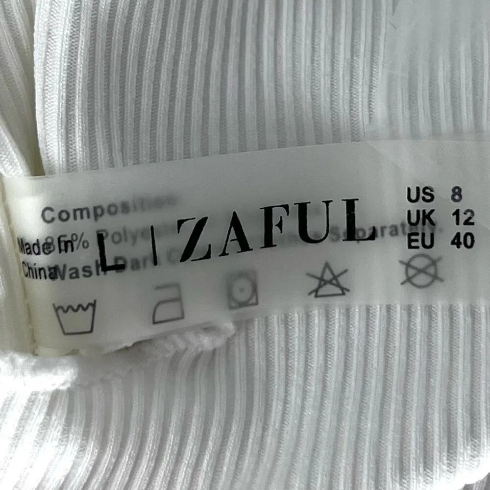 Zaful Ribbed V-Neck Short Sleeve Cropped Top White Size 8 - Image 5