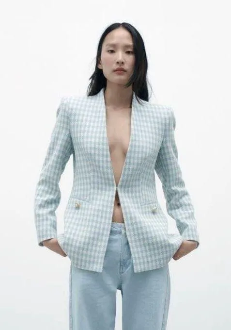 houndstooth lapelless blazer - Image 3