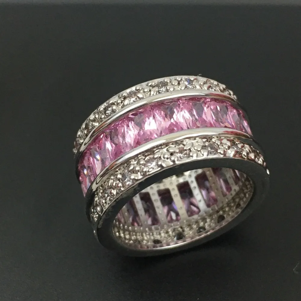 Baguette Paved Ring Pink Silver Size 6 - Image 9