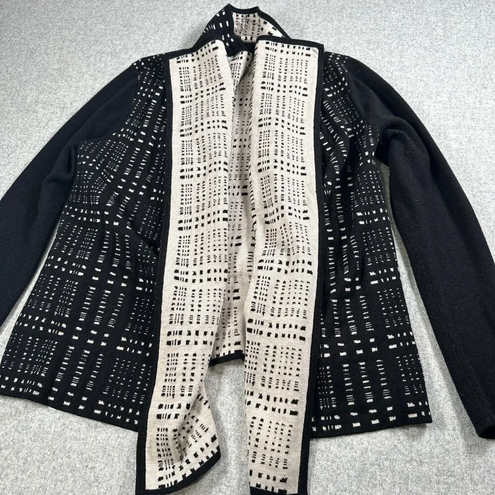 Ivanka Trump Womens Small Black Cream Open Front Cardigan Long Sleeve Abstract - Image 3