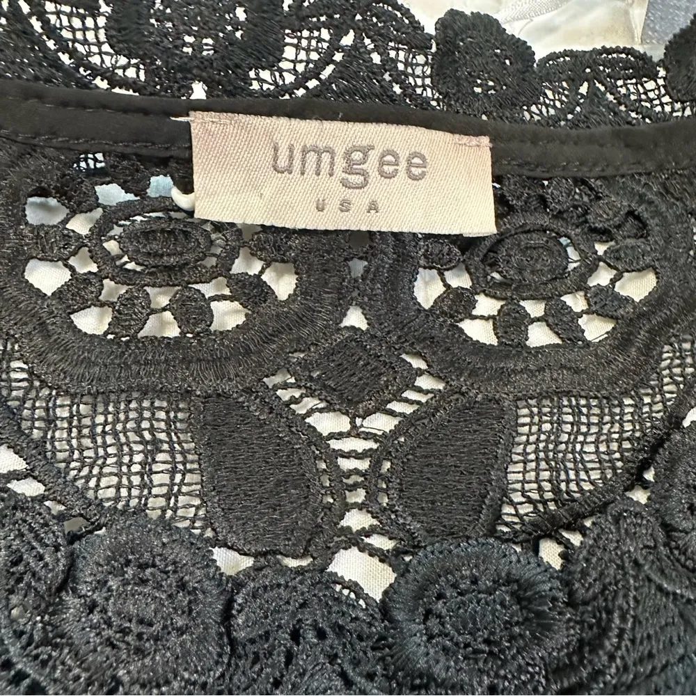 UMGEE Crochet Top Boho Hippie Black Size S-M Blouse Sheer Floral - Image 6