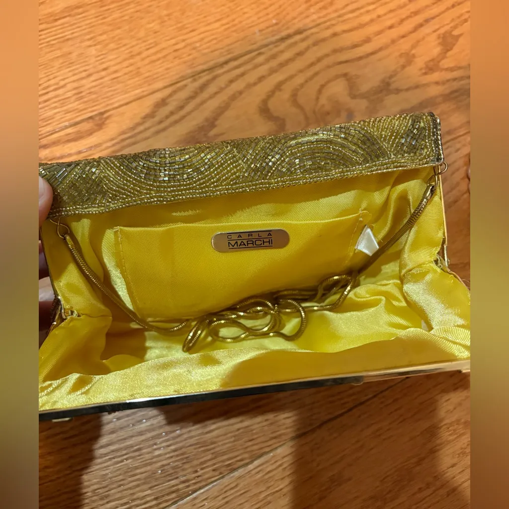 Vintage Gold Beaded Evening Clutch Wedding Formal Purse - Image 4