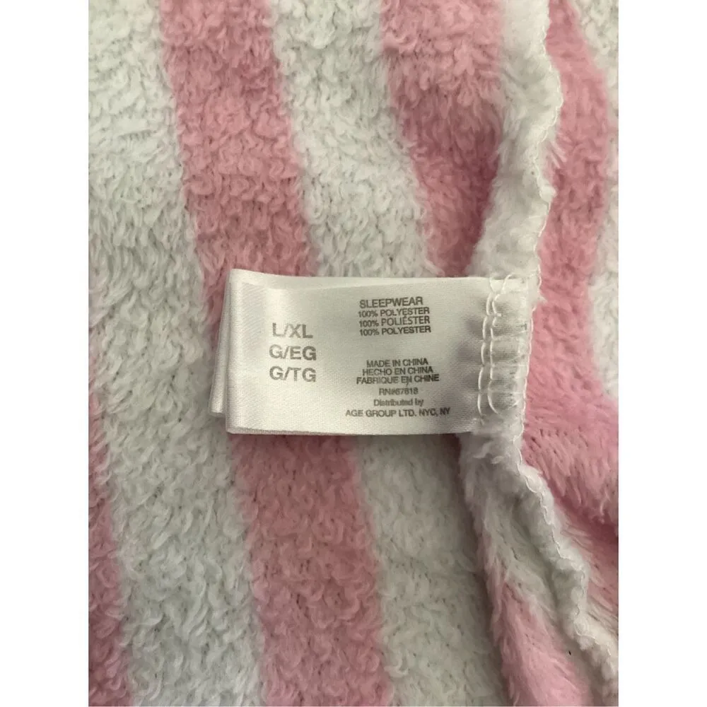 PJ Couture Striped Fleece Bath Robe Sleepwear Pajamas Pink Size L - Image 8