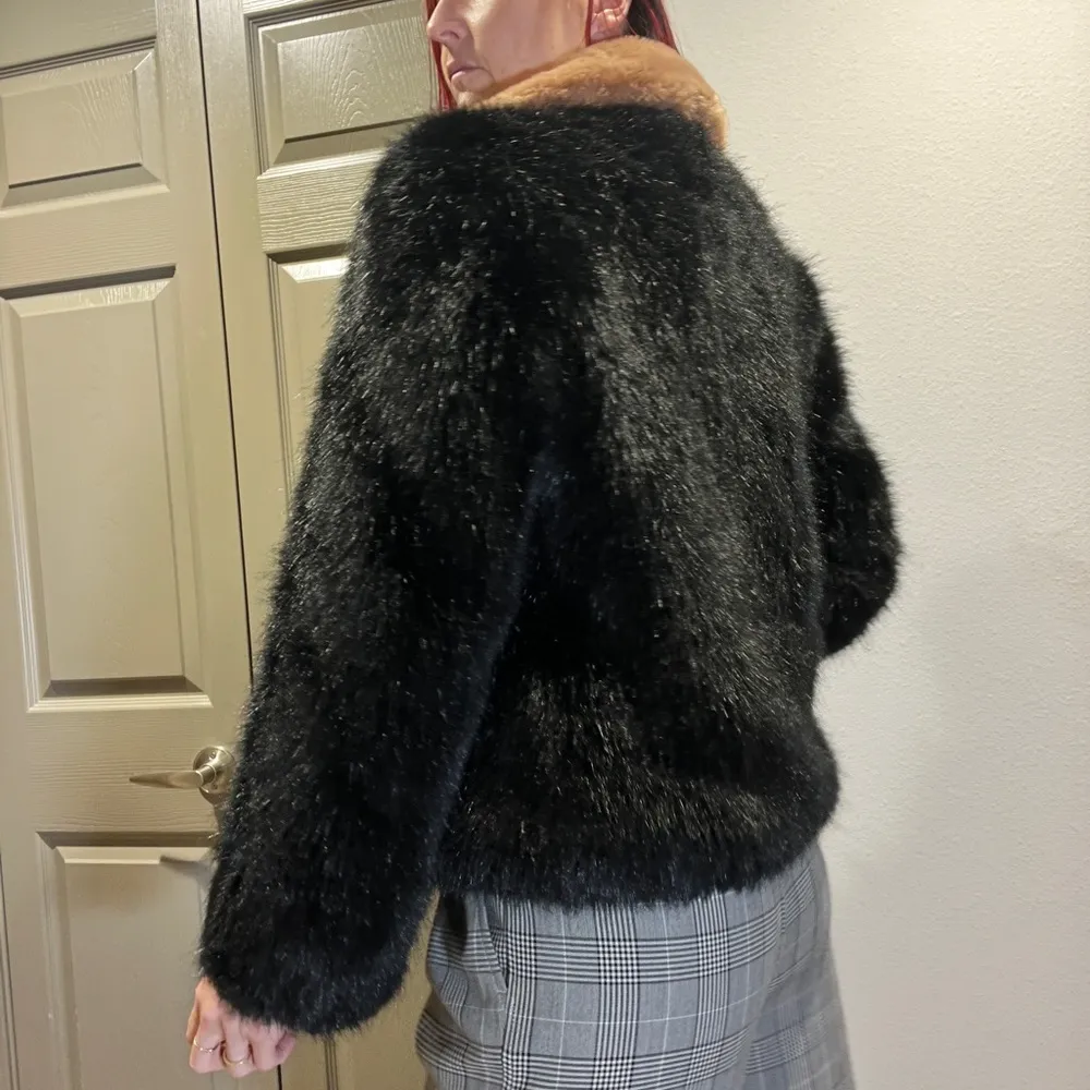 AINEA Italian black faux fur coat with contrast trim - Image 13