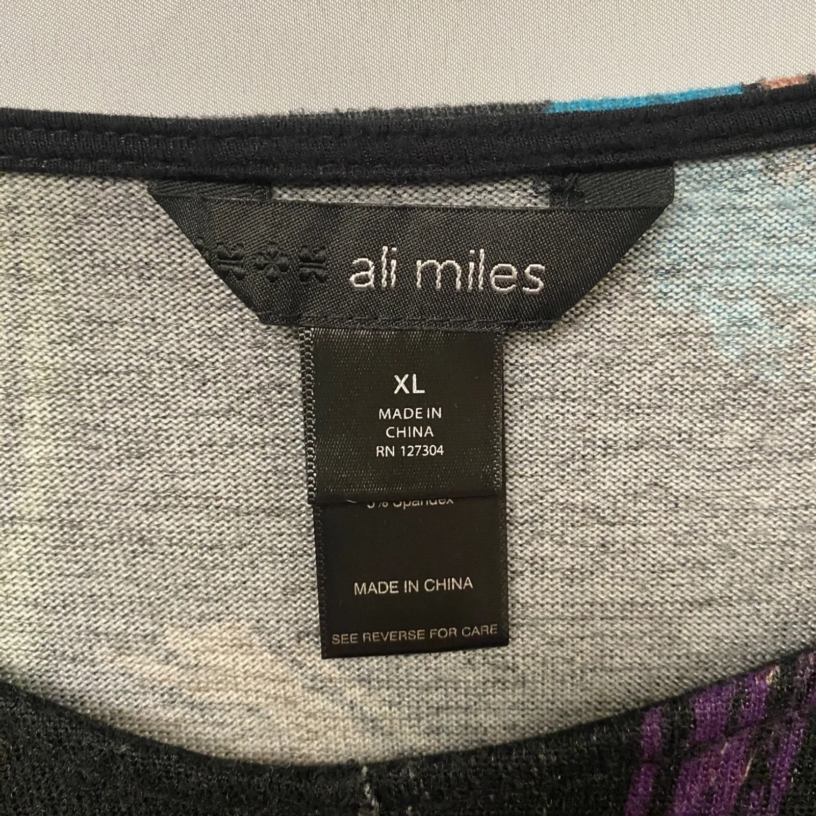 Ali Miles XL Black Abstract Brush Stroke Print 3/4 Sleeve Pocket Tunic Top - Image 4