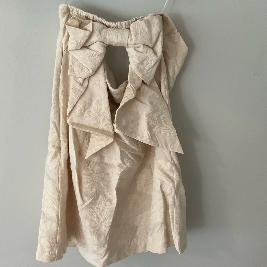 Anthropologie Cream Textured Shift Mini Dress With Bow - Image 5