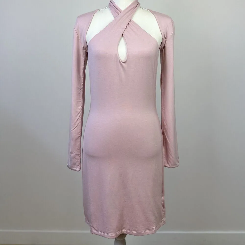 SER.O.YA Lana Dress Set Pastel Pink Halter Long Sleeve Stretch Jersey Large NWT - Image 6