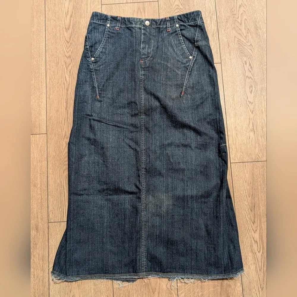 Marithe Francois Girbaud Skirt Womens 26 Dark Denim Maxi Ruffle Vintage Y2K 2000 Blue - Image 2