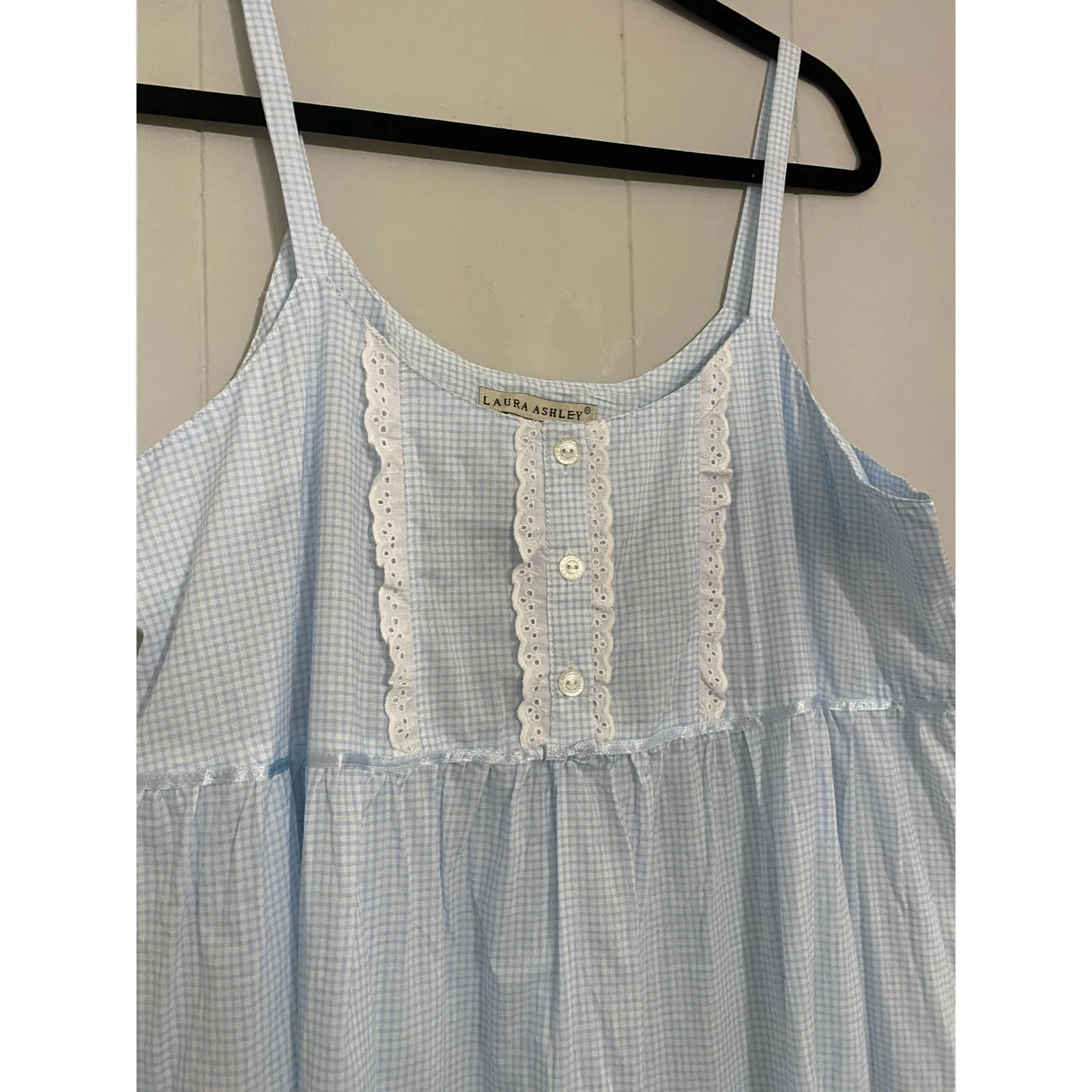 Laura Ashley Blue White Gingham Maxi Sundress Ruffles Ribbon Bow 100% Cotton Med - Image 4
