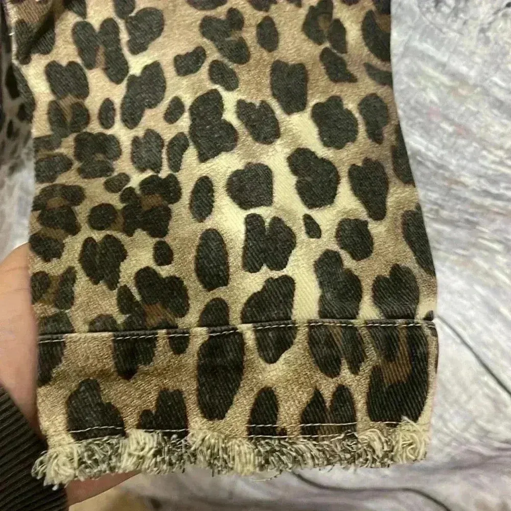 Leopard Print Jean Jacket Brown Size L - Image 5