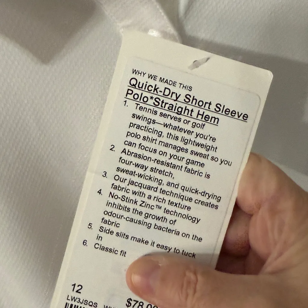 Lululemon Quick Dry Short Sleeve Polo *straight hem size 12 white - Image 4