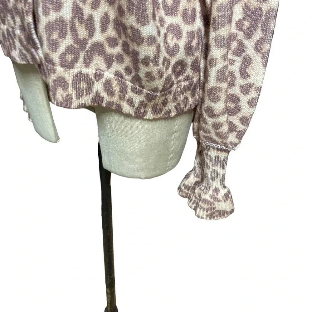 LoveShackFancy‎ Boscom Cardigan Sweater Taupe Skies Leopard Print Size Medium - Image 5