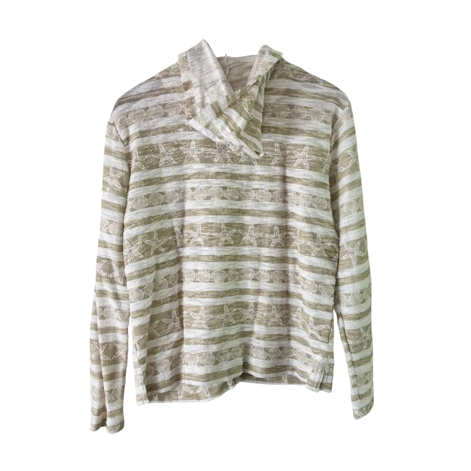 Lulu B Star Print Zip Up‎ Hoodie Beach Cover Up Lightweight Jacket M Tan Size M - Image 5