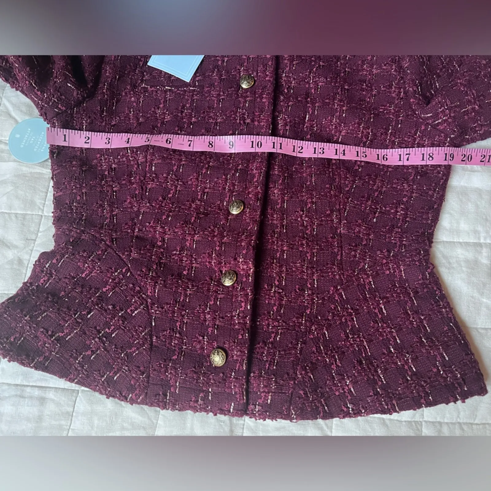 NWT Hill House Burgundy Valentina Tweed Jacket with Gold Buttons Old Money - Med - Image 11