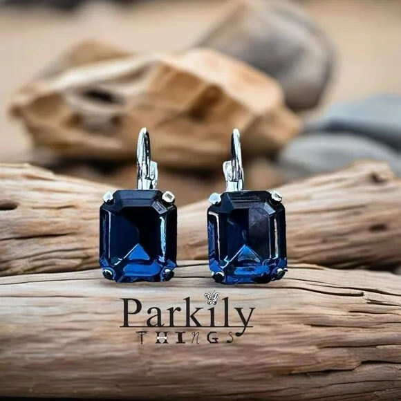 Handcrafted earrings with sparkly Austrian crystal in Montana blue - Image 2