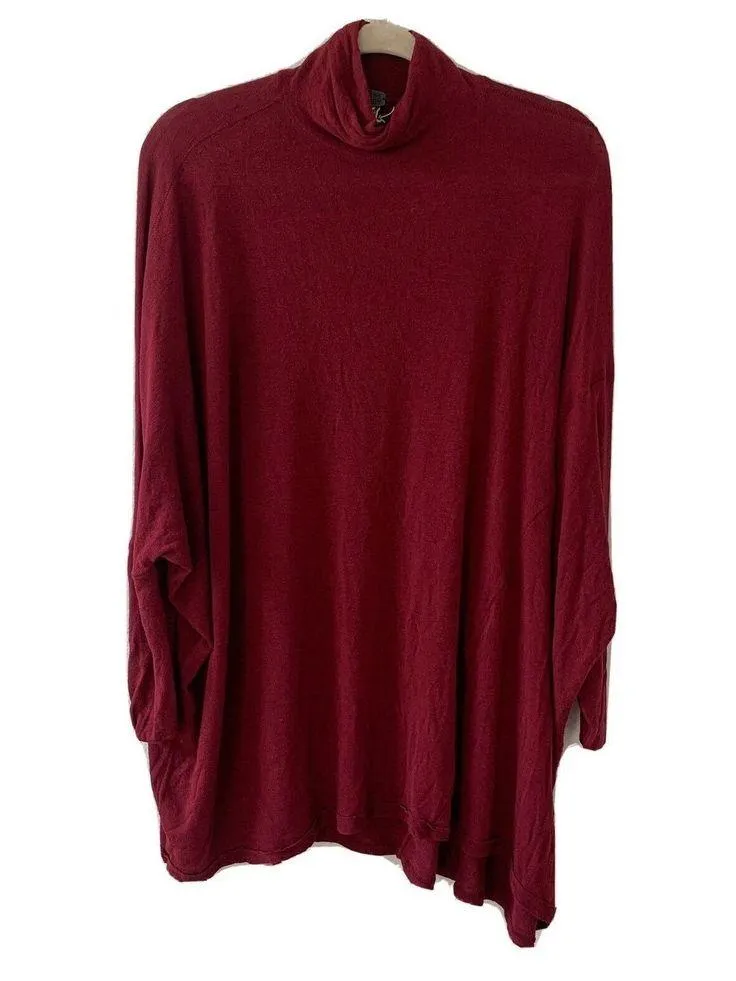 We The Free People Womens Size XS Burgundy Terry Turtleneck Top Blouse - Image 2