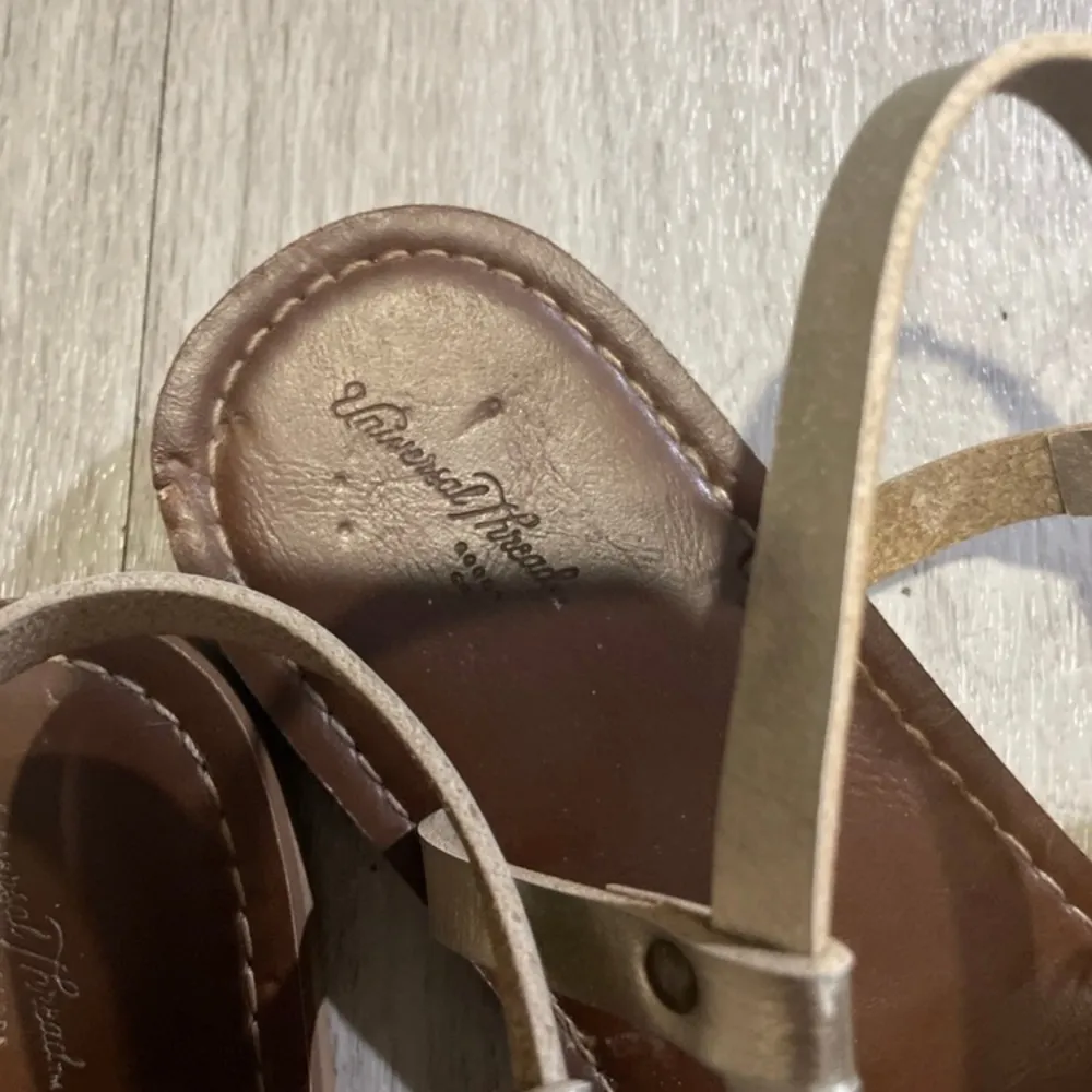 Brown and Gold Strappy Sandals with Adjustable Ankle Strap Size 9.5 - Image 2