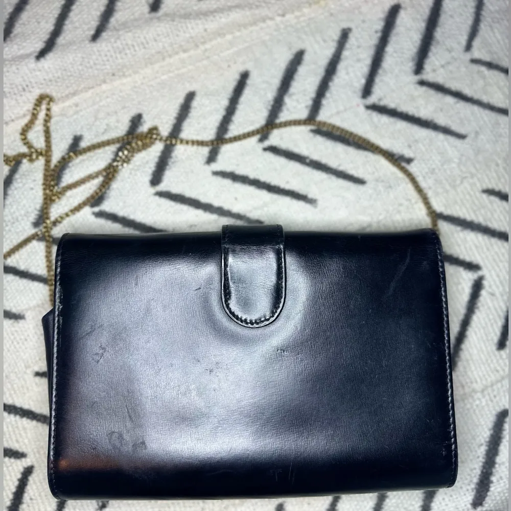 Vintage GG Gucci Vintage Black Leather Clutch Purse Convertible Gold Strap Chain - Image 5