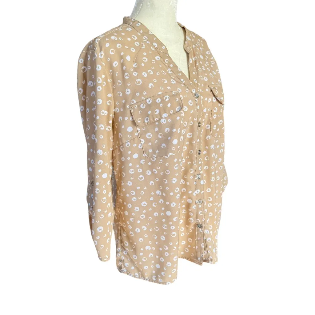 Notations Petites beige and white long sleeve button down v-neck blouse size PL - Image 2