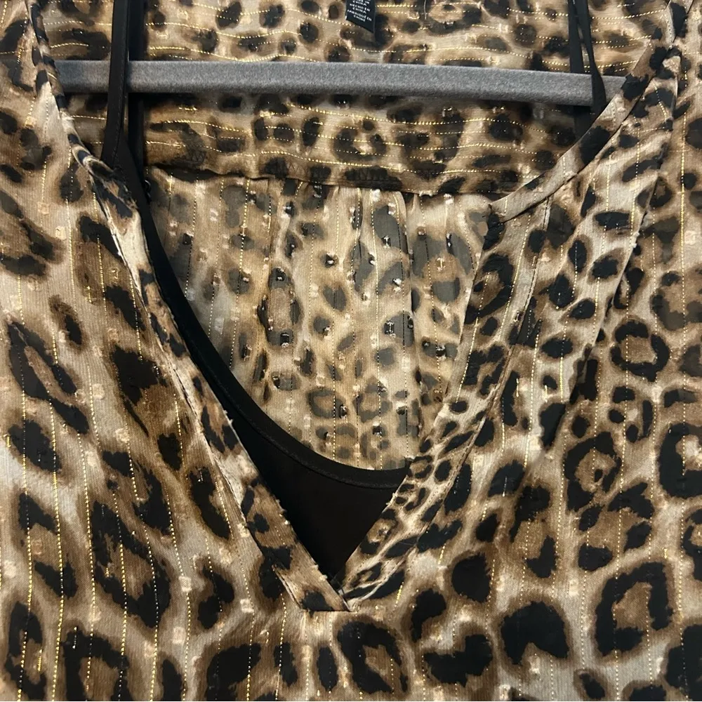 White House Black Market leopard animal print long sleeve blouson dress size 14 - Image 6