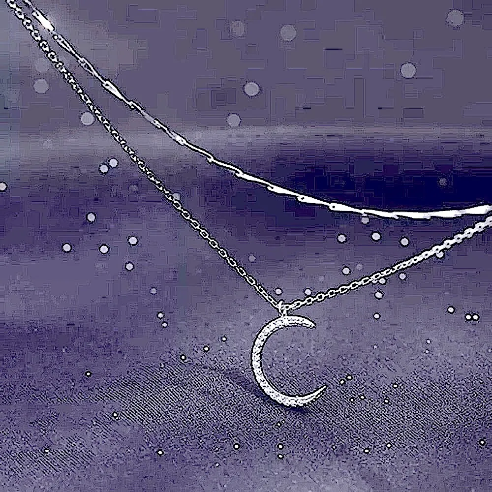 Sparkly Multilayer Moon Necklace, 16-18”‎ | White Gold Over 925 Sterling Silver - Image 10
