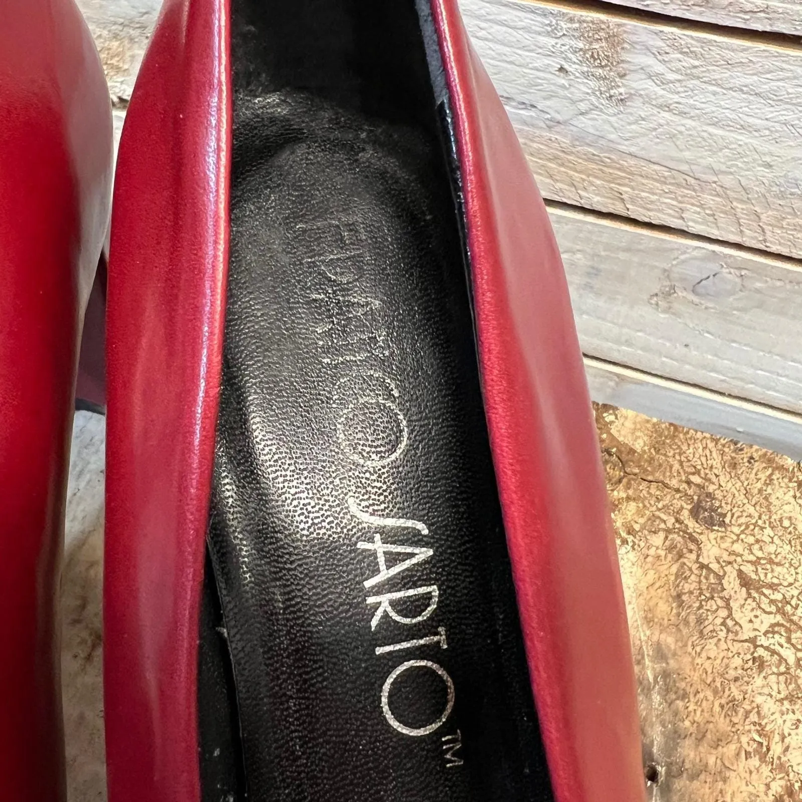 Vintage Franco Sarto Red Leather Block Heel Pumps Square Toe Retro Shoes 7.5M - Image 9