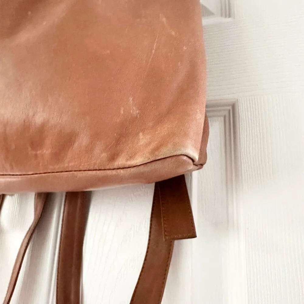 Coccinelle Tan Soft Leather Modern Sleek Top Zip Mini Backpack Silver Hardware - Image 4