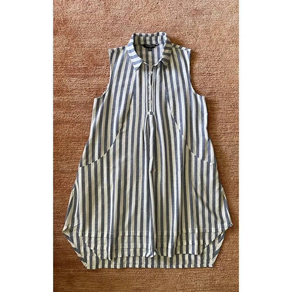 Sharagano Blue White Striped Sleeveless Tunic Top Dress Pockets Women’s M - Image 2