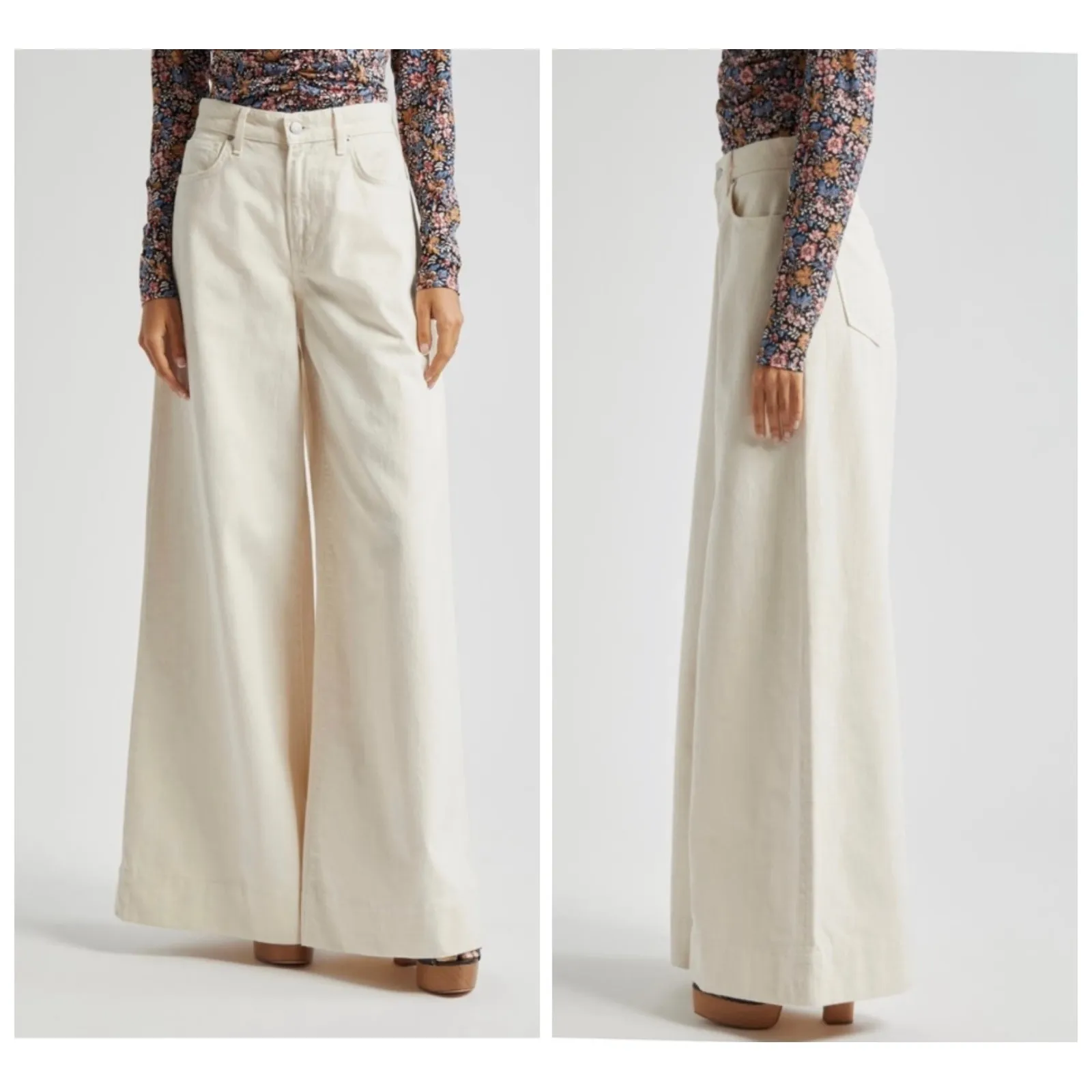 Veronica Beard Haizley Extra Wide Leg Jeans High Rise Ecru (Cream) Size 28 - Image 2