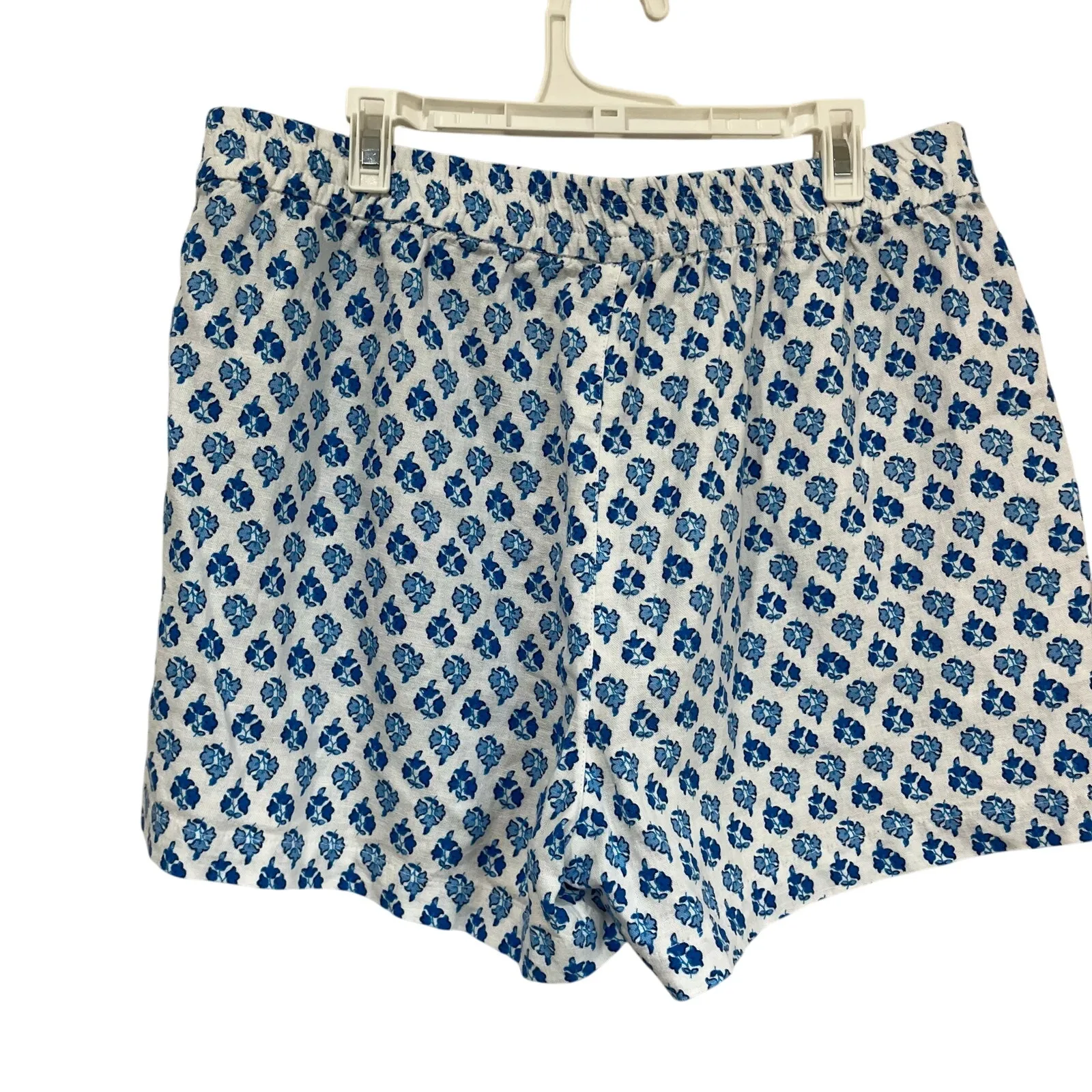 J.Crew Linen Blend Blue White Tile Print Shorts SZ S Summer Vacation Beachwear - Image 2