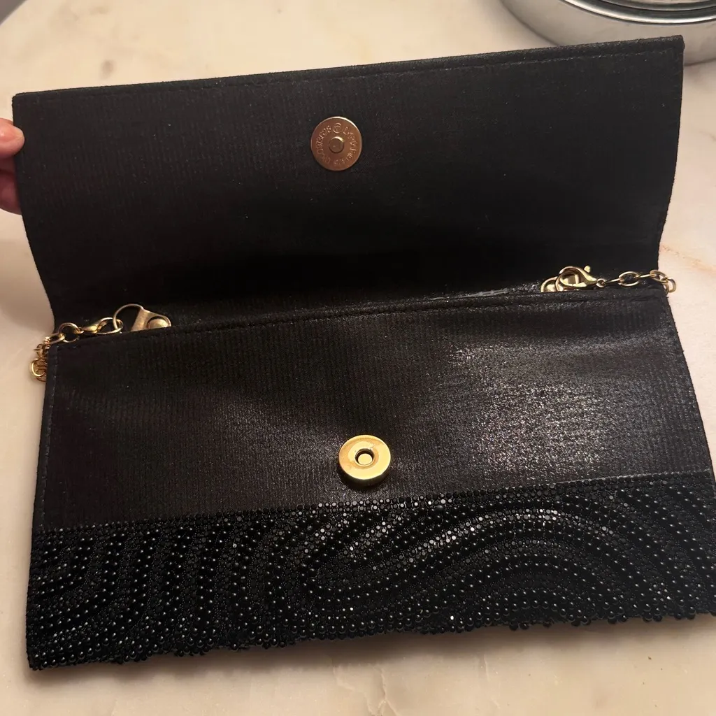 Badgley Mischka beaded sequin black evening bag clutch crossbody NEW - Image 4