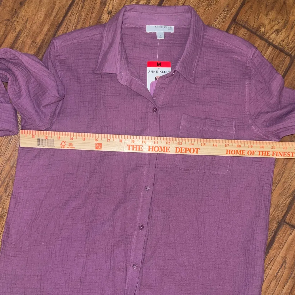 Anne Klein purple Mauve Textured button down shirt top NWT size medium - Image 6