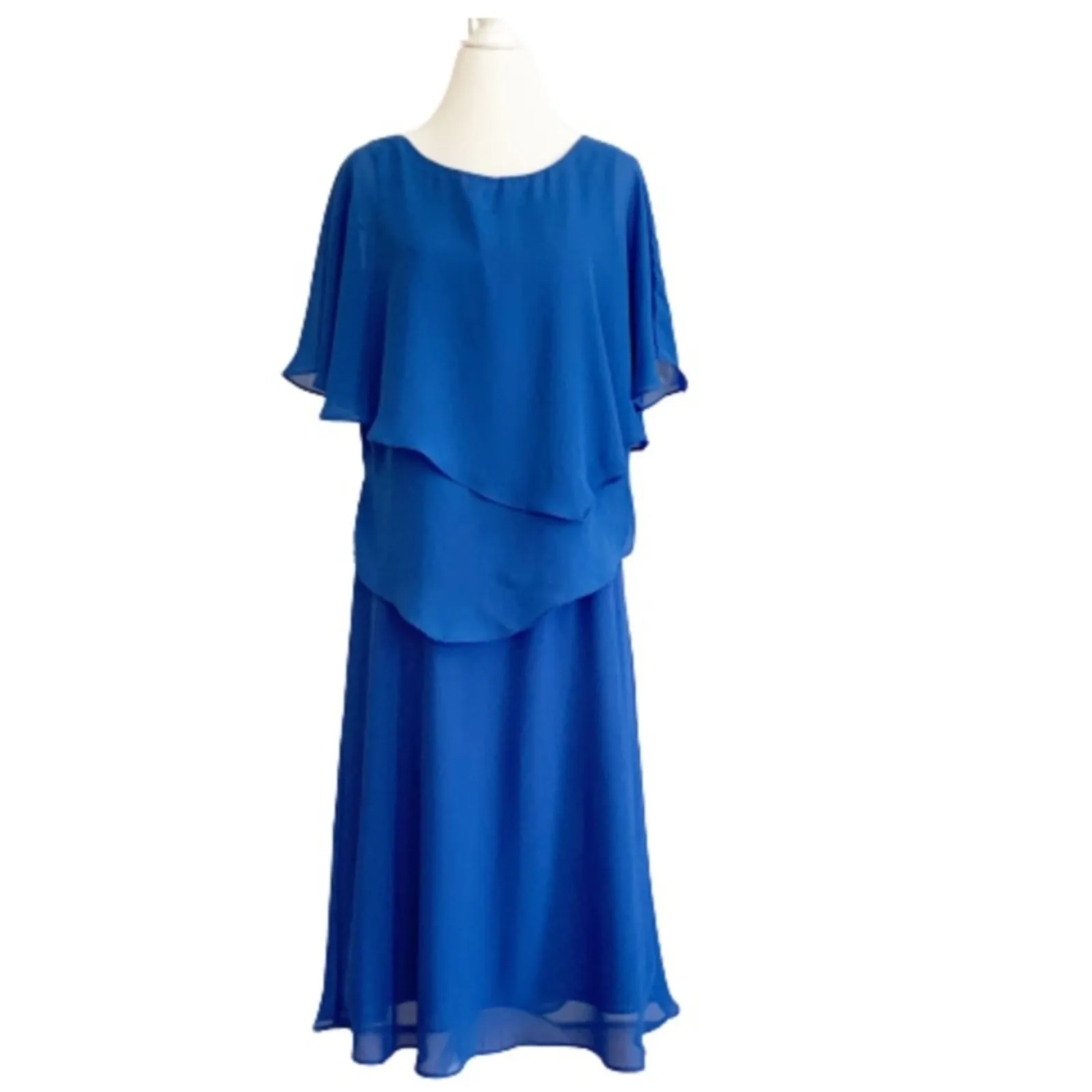 Drapers & Damon Dress Cobalt Blue Georgette Flutter Tiered Two Piece Size 12 - Image 2