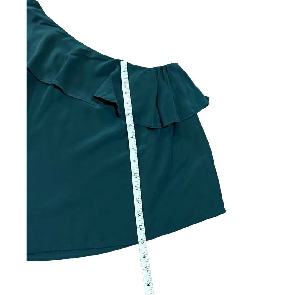 Maeve Anthropologie Holly Silk Chiffon Ruffle One Shoulder Green Blouse sz 4 - Image 13