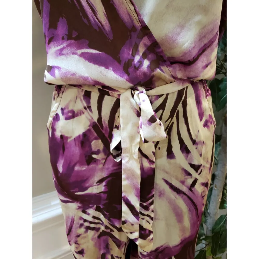 Nikibiki Jumpsuit Womens Large Purple Palm Leaf Print Tie Waist Surplice Neck - Image 12