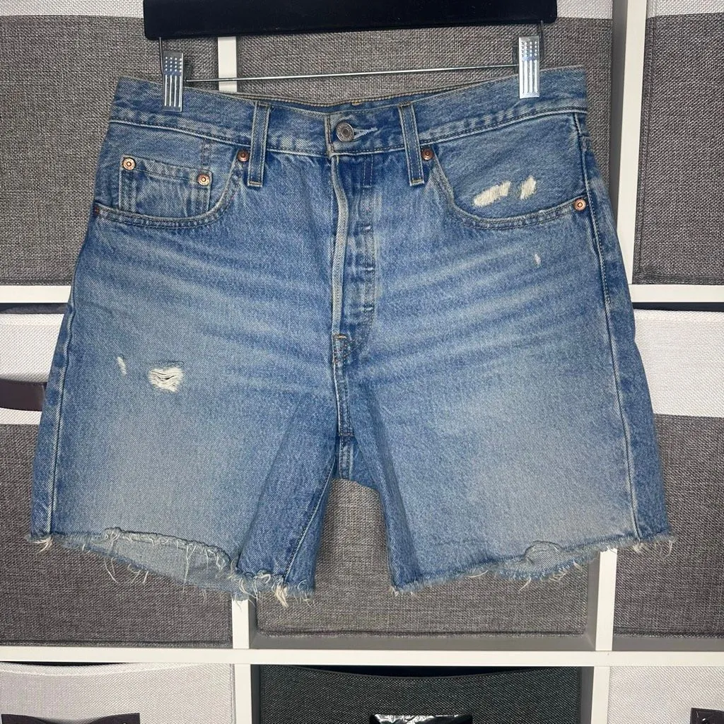 Levi's 501 Cut Off Distressed Jean Shorts Size 28 - Image 10