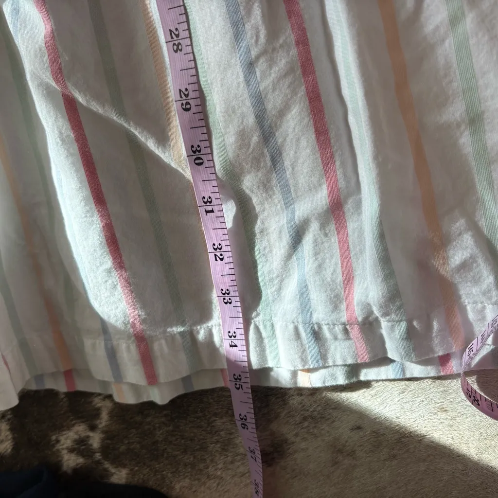 LAKE Parasol Pleated‎ Dress White Pastel Stripe Short Sleeve Cotton Size Small - Image 10