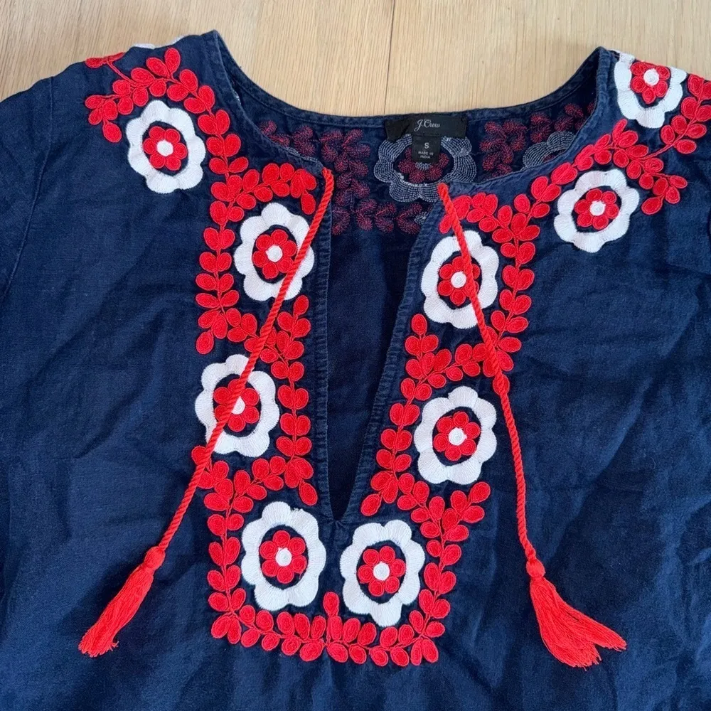 J. Crew Navy Blue & Red Embroidered Beach Tunic Top Dress Size Small - Image 3