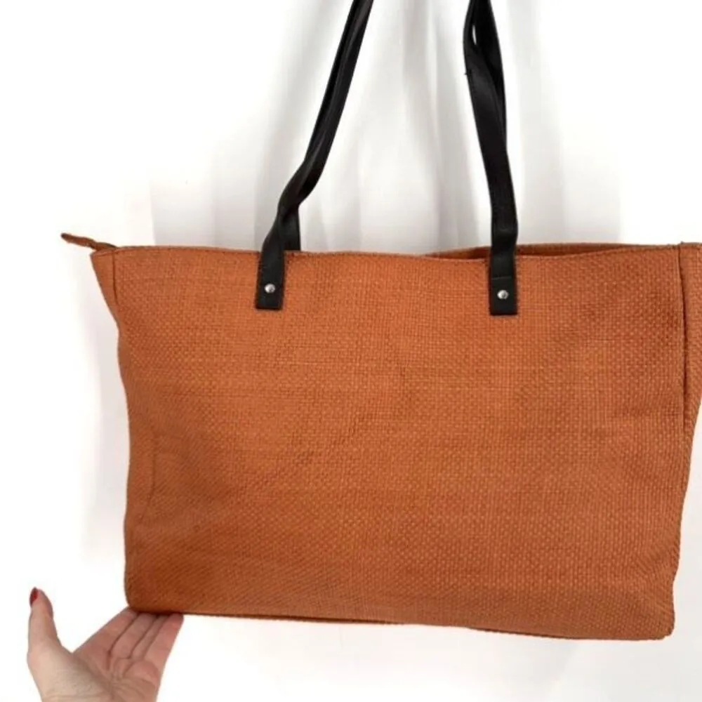 NWT Earth Axxessories Womens Woven Double‎ Handle Tote Shoulder Bag Burnt Orange - Image 3