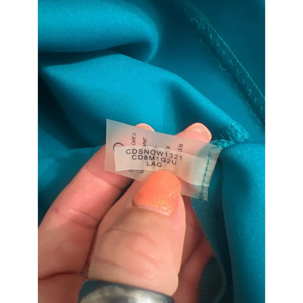 Calvin Klein Teal Sheath Dress Gold Chain Necklace Detail Size 12 - Image 7