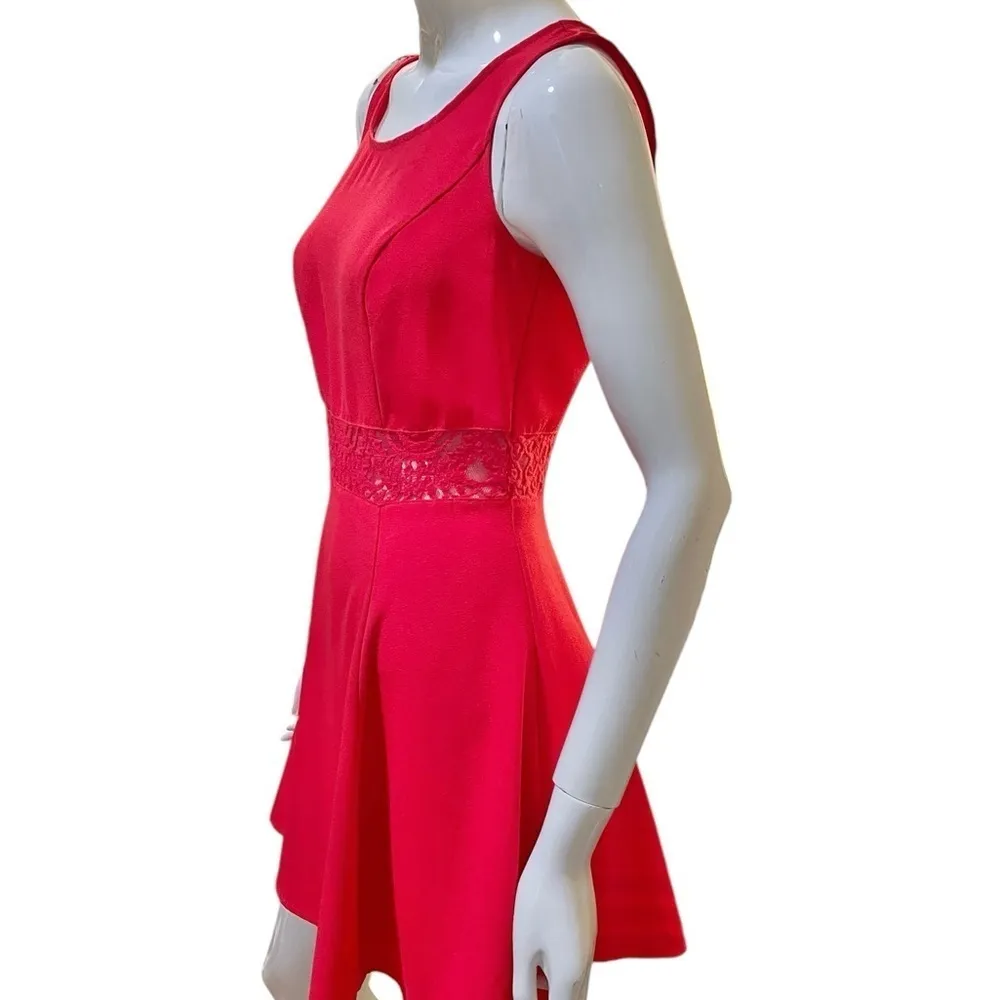 Divided HM Red Crochet Lace Fit & Flare Scoop Neck Skater  Mini Dress Size 6 - Image 3