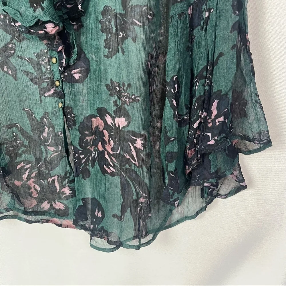 Anthropologie Feather Bone Femme Ruffle Teal Long Sleeve Blouse XS - Image 4