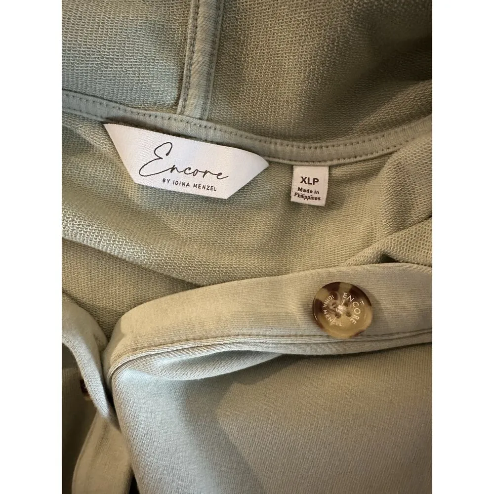 Encore by Idina Menzel Petite French Terry Hooded Jumpsuit Sage Green XL Size undefined - Image 3