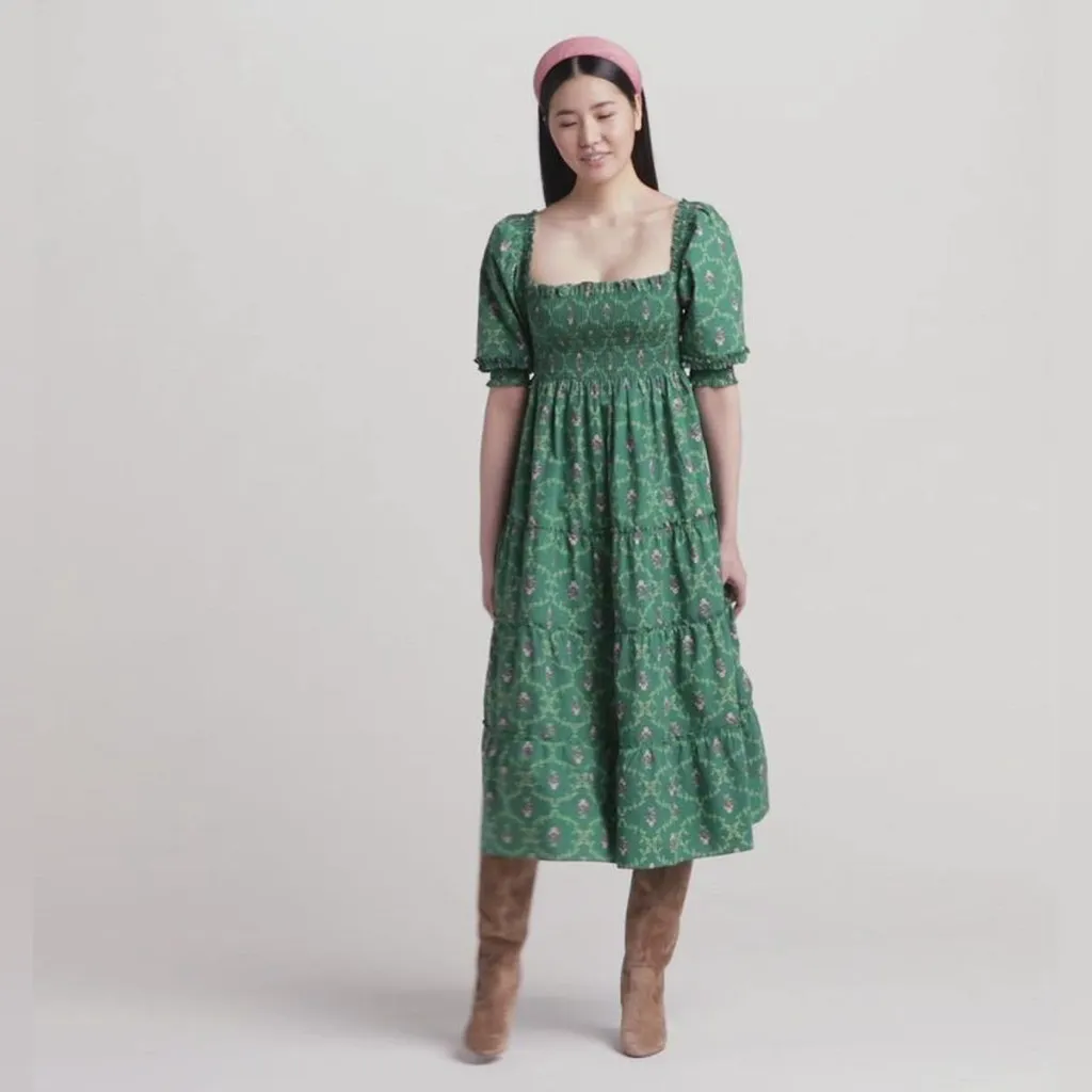 Hill House The Nesli Nap Dress in the Emerald Trellis Green Midi S - Image 2