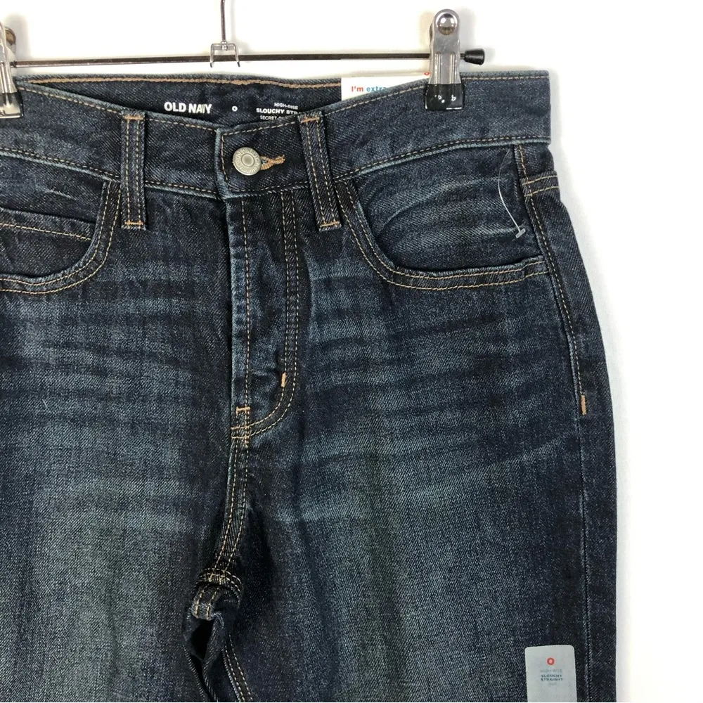 Old Navy High Rise Slouchy Straight Dark Wash Jeans 0 - Image 4