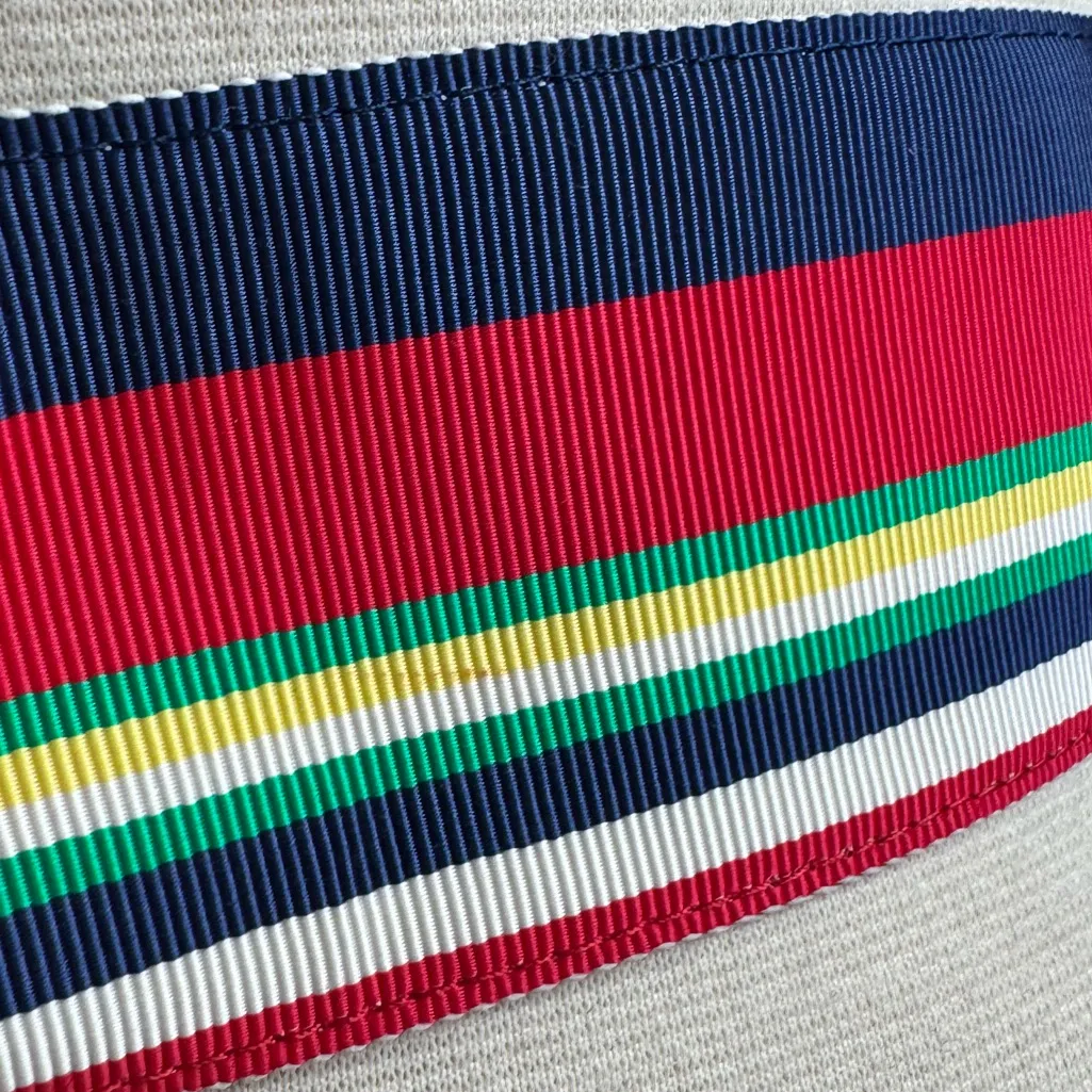 Vintage Rainbow Stripe Belt with Wooden Buckle 70s‎ Style Preppy Accessory Blue - Image 3