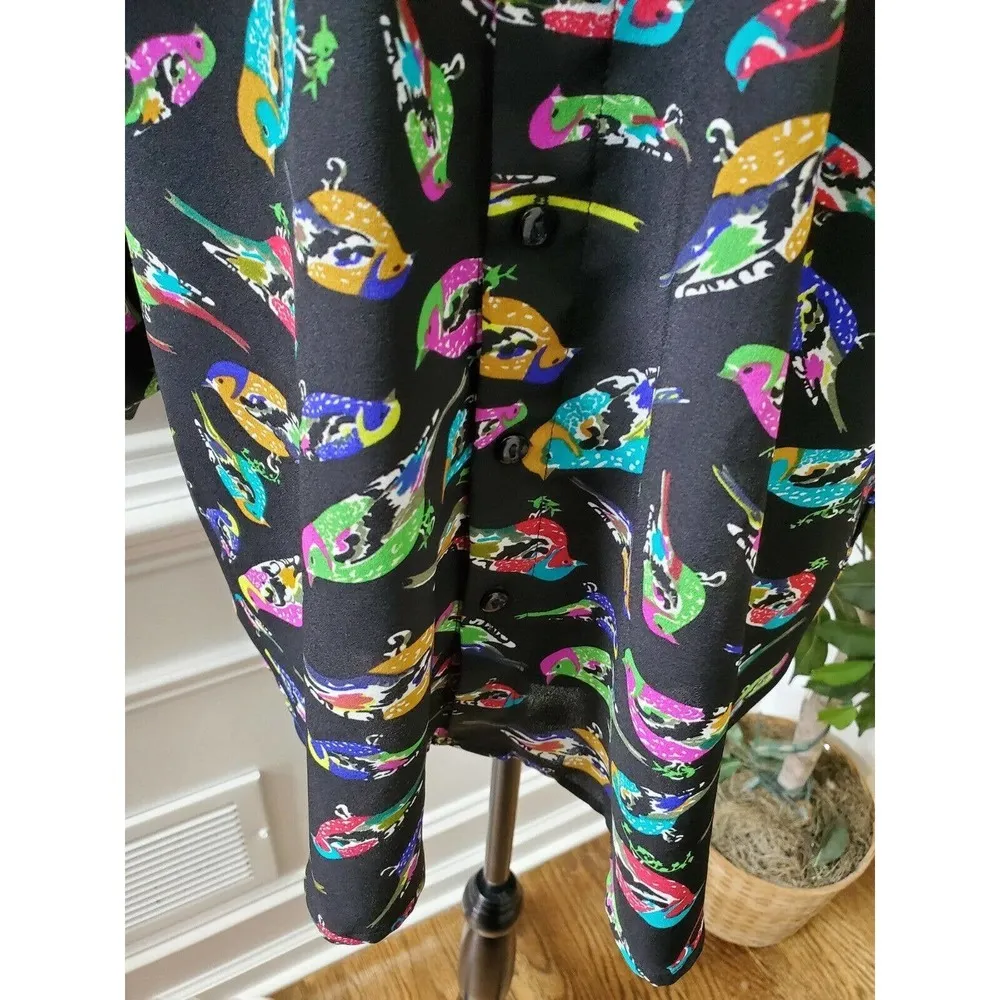 Black Rainn Women's 100% Polyester Long Sleeve Collared Button Down Shirt Size L - Image 5