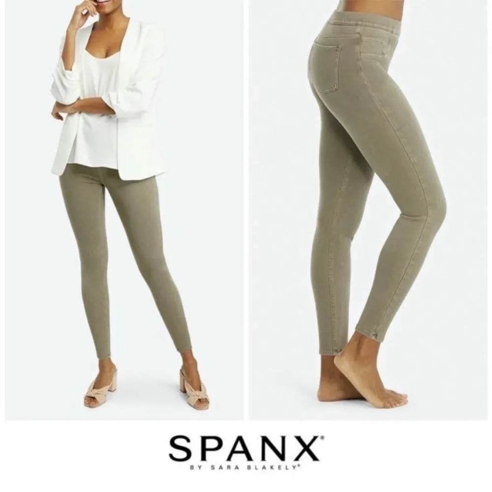 SPANX Ankle Olive Green Jeanish Denim Jeans Pull On Size Medium - Image 3